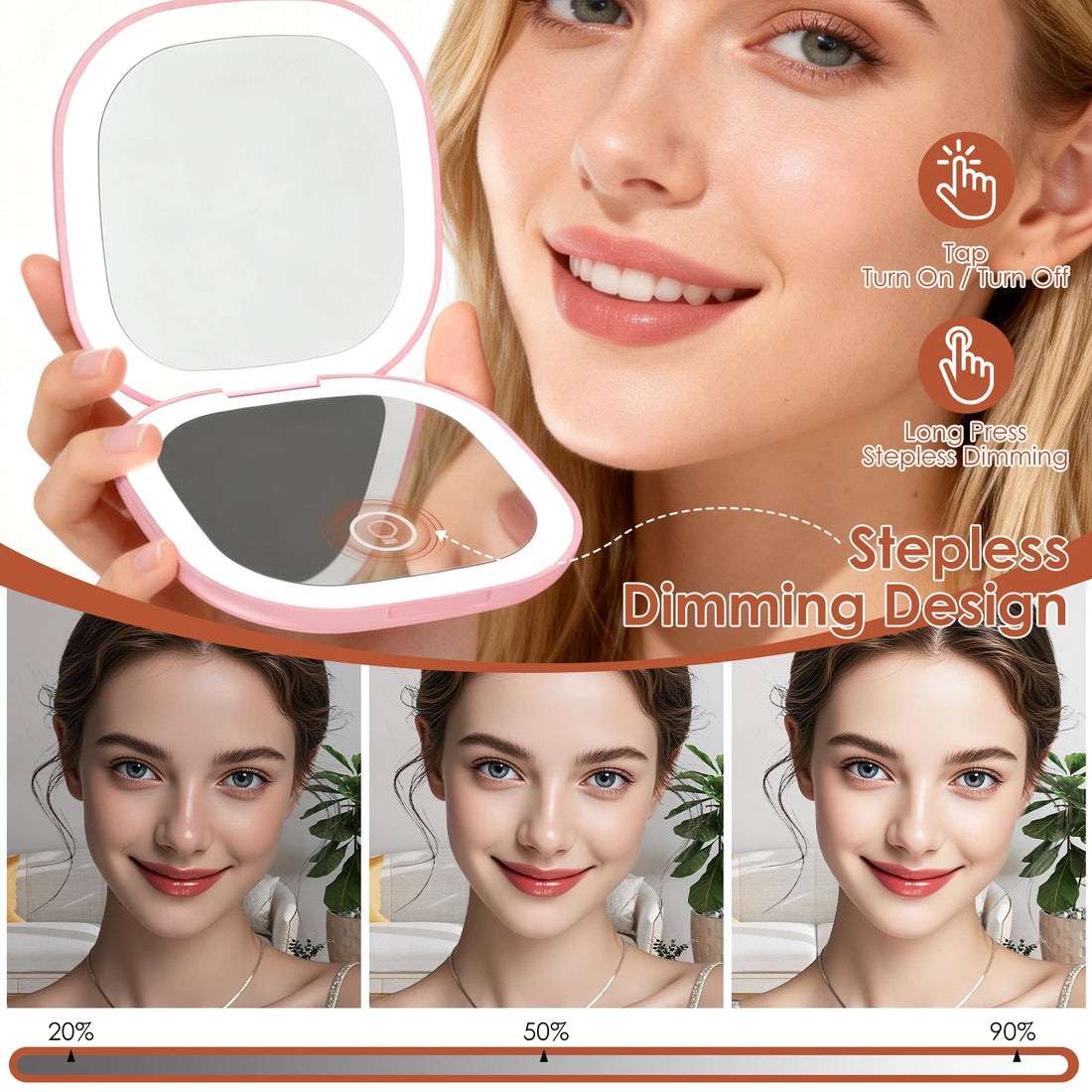 LED Compact Makeup Mirror – 1X/10X Magnifying