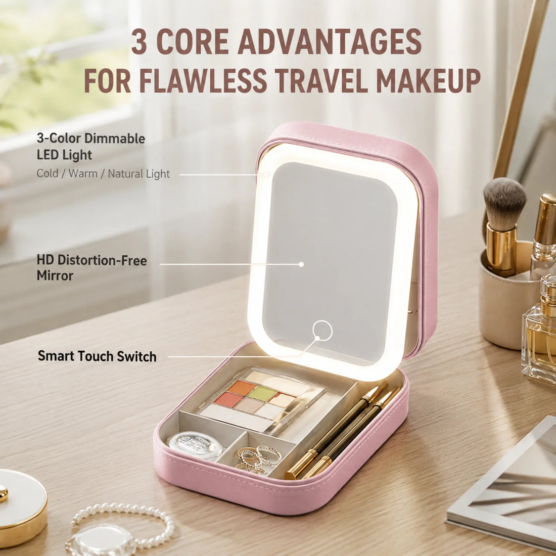 2-in-1 LED Makeup Mirror with Jewelry Box